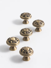 Load image into Gallery viewer, French Vintage Floral‑Carved Brass Cabinet Knob, Recessed Round Small Pull for Wardrobe & Drawers