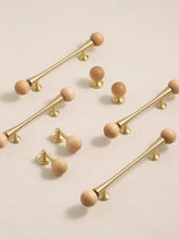 Load image into Gallery viewer, French Wood Brass Ball Long Pulls, Japanese Log Style Handles for Drawers & Wardrobes