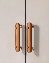 Load image into Gallery viewer, 3.78", 5" Leather Drawer Pulls | Khaki White Black Knobs, Cabinet Door & Dresser Handles, Kitchen Hardware