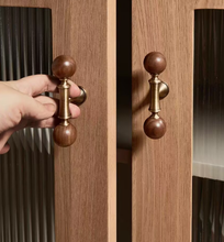 Load image into Gallery viewer, Mid-Century Modern Brass Walnut Drawer Handle | Antique Brass French Retro Wardrobe Cabinet Pull for Kids Room