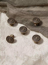 Load image into Gallery viewer, French Mid Century Antique Bronze Round Brass Knobs, Retro Small Handles for Wardrobes, Drawers and Kitchen Cabinets