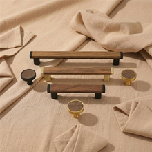 Load image into Gallery viewer, Black Walnut Drawer Pulls & Antique Bronze Cabinet Knobs | Wooden Handles for Kitchen & Dresser