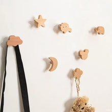 Load image into Gallery viewer, Minimalist Wooden Star Moon Cloud Flower Hooks | Punch-Free Self-Adhesive Indoor Wall Mount Clothes Hooks