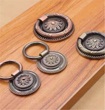 Load image into Gallery viewer, Vintage Style Antique Bronze & Copper Drawer Knobs | Ring Drop Handles for Kitchen, Dresser & Cabinet Furniture Pulls