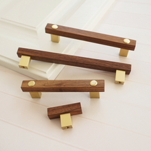 Load image into Gallery viewer, 3.75"-6.3" Wooden (Black Walnut) & Gold Brass Knobs, Pulls & Handles | Door, Kitchen Cabinet, Closet & Drawer Hardware