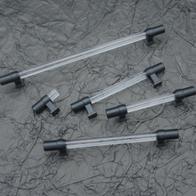 Load image into Gallery viewer, Brushed Nickel Kitchen Handles | Clear Acrylic & Black Wardrobe Pulls, Cabinet & Drawer Knobs, Hardware