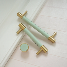 Load image into Gallery viewer, 3.78", 5", 8.8" Solid Brass Cabinet Handles | Colorful Light Green Dresser & Drawer Knobs, Wardrobe & Kitchen Cupboard Pulls, Hardware