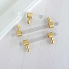 Load image into Gallery viewer, 2.5"-10" Acrylic & Brass Clear/Crystal Pulls, Knobs & Handles | Drawer, Dresser, Cabinet & Bathroom Hardware