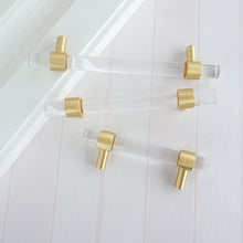 Load image into Gallery viewer, 2.5"-10" Acrylic & Brass Clear/Crystal Pulls, Knobs & Handles | Drawer, Dresser, Cabinet & Bathroom Hardware