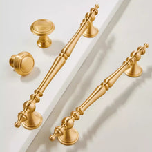 Load image into Gallery viewer, 3.78", 5" & 6.3" Solid Brass Brushed Gold Drawer Knobs | Euro Cabinet Handles, Kitchen & Dresser Pulls | Cabinet Hardware