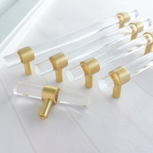 Load image into Gallery viewer, 2.5"-10" Acrylic & Brass Clear/Crystal Pulls, Knobs & Handles | Drawer, Dresser, Cabinet & Bathroom Hardware