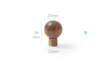 Load image into Gallery viewer, Retro Walnut Round Brass Knobs | Mid-Century French Single Hole Wardrobe Pulls