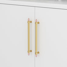 Load image into Gallery viewer, 3.78", 5" Light Pink & Nature Stone (Light Pink & White) Brass Kitchen Cabinet Pulls | Luxury Decor Dresser & Closet Handles, Drawer Knobs
