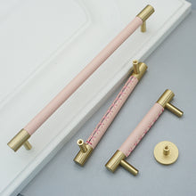 Load image into Gallery viewer, 3.78"-8.8" Pink Cowhide & Brass Pulls, Knobs & Handles | Cabinet, Dresser, Drawer, Kitchen & Wardrobe Hardware