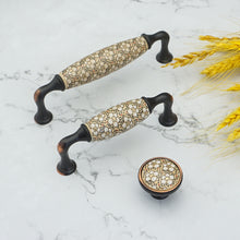 Load image into Gallery viewer, 3.78"-5.0" (96mm) Ceramic & Brass Pulls, Knobs & Handles | Brown White, Vintage Rural Chic | Kitchen, Cabinet, Drawer & Dresser Hardware