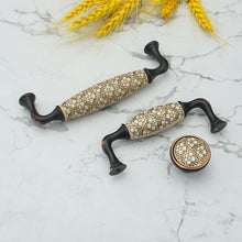 Load image into Gallery viewer, 3.78"-5.0" (96mm) Ceramic & Brass Pulls, Knobs & Handles | Brown White, Vintage Rural Chic | Kitchen, Cabinet, Drawer & Dresser Hardware