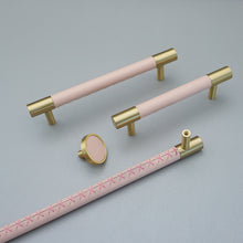 Load image into Gallery viewer, 3.78"-8.8" Pink Cowhide & Brass Pulls, Knobs & Handles | Cabinet, Dresser, Drawer, Kitchen & Wardrobe Hardware