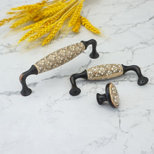 Load image into Gallery viewer, 3.78"-5.0" (96mm) Ceramic & Brass Pulls, Knobs & Handles | Brown White, Vintage Rural Chic | Kitchen, Cabinet, Drawer & Dresser Hardware