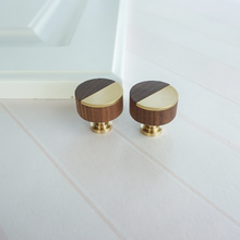 Load image into Gallery viewer, Modern Wood & Brass Cabinet Door & Drawer Knobs | Small Knobs, Furniture Handles, Cabinet Pulls