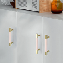 Load image into Gallery viewer, 3.78", 5", 8.8" Solid Brass & Leather Cabinet Pulls | Colorful Modern Black & Blue Drawer Knobs, Wardrobe & Dresser Kitchen Hardware, Decor