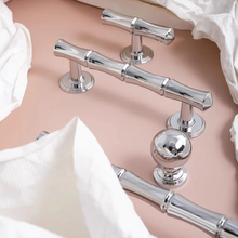 Load image into Gallery viewer, 3.78", 5", 6.3", 8.8" Bamboo & Chrome Cabinet Pulls & Knobs | Unique Drawer Handles, Closet & Wardrobe Dresser Knobs