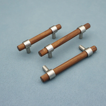 Load image into Gallery viewer, Custom Size Black Walnut Wood Cabinet Pulls | Nickel Dresser Handles, Minimalist Adjustable Wooden Drawer & Kitchen Handles, Knobs