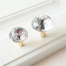 Load image into Gallery viewer, Gold Clear Glass & Crystal Drawer Knobs | Rhinestone Cabinet Door Handles with Back Plate | Dresser & Furniture Hardware