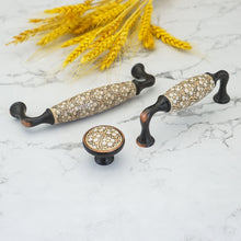 Load image into Gallery viewer, 3.78"-5.0" (96mm) Ceramic & Brass Pulls, Knobs & Handles | Brown White, Vintage Rural Chic | Kitchen, Cabinet, Drawer & Dresser Hardware