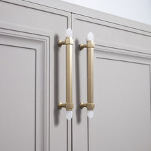 Load image into Gallery viewer, 3.78", 5" Light Pink & Nature Stone (Light Pink & White) Brass Kitchen Cabinet Pulls | Luxury Decor Dresser & Closet Handles, Drawer Knobs