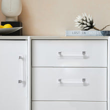 Load image into Gallery viewer, 3.0"-14.0" Customizable Clear Silver Lucite/Acrylic Pulls & Knobs | Dresser, Wardrobe, Drawer & Cabinet Hardware