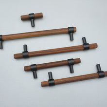 Load image into Gallery viewer, Adjustable Black Hardware & Walnut Wood Knobs, Pulls & Handles | Kitchen, Cabinet, Drawer & Dresser Hardware