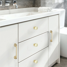 Load image into Gallery viewer, 3.78", 5" & 7.55" Brushed Brass Drawer Handles | Cabinet Knobs, Kitchen Pulls & Dresser Hardware | Furniture & Cabinet Hardware