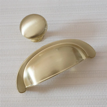 Load image into Gallery viewer, 3" (76mm) Brushed Brass Gold Cup Bin Shell Knobs, Pulls & Handles | Dresser, Drawer, Cupboard & Kitchen Cabinet Hardware