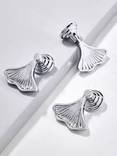 Load image into Gallery viewer, Chrome Silver Brass Ginkgo Leaf Pulls, French European Minimalist Handles for Wardrobe Doors, Cabinets & Drawers