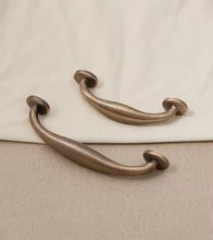 Load image into Gallery viewer, Vintage French Solid Brass Cabinet Pulls, Antique Bronze Small Handles for Wardrobe, Drawer, Shoe Cabinet & Walnut Bookcase