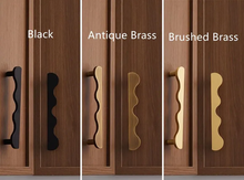 Load image into Gallery viewer, Antique Brass Wavy Cabinet Pull, Modern Minimalist Drawer Knob, Rustic Wardrobe & Kitchen Hardware