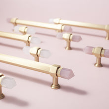 Load image into Gallery viewer, 3.78", 5" Light Pink & Nature Stone (Light Pink & White) Brass Kitchen Cabinet Pulls | Luxury Decor Dresser & Closet Handles, Drawer Knobs