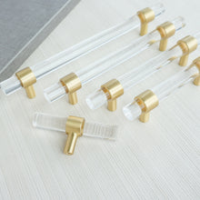 Load image into Gallery viewer, 2.5"-10" Acrylic & Brass Clear/Crystal Pulls, Knobs & Handles | Drawer, Dresser, Cabinet & Bathroom Hardware