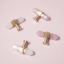 Load image into Gallery viewer, 3.78", 5" Light Pink & Nature Stone (Light Pink & White) Brass Kitchen Cabinet Pulls | Luxury Decor Dresser & Closet Handles, Drawer Knobs