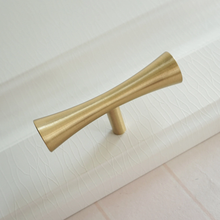 Load image into Gallery viewer, T Bar Brushed Gold Brass Knobs, Pulls & Handles | Drawer, Dresser, Wardrobe, Closet & Kitchen Door Hardware
