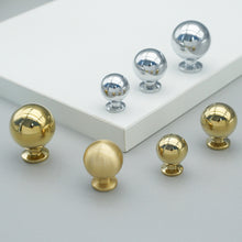 Load image into Gallery viewer, Brass Round Ball Cabinet Knobs | Polished Gold Chrome Single Hole Drawer Pulls, Solid Spherical Dresser Cupboard Door Knobs