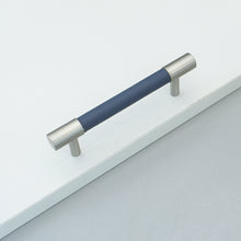 Load image into Gallery viewer, 3.78"-5" Dark Blue Leather & Brushed Nickel Pulls, Knobs & Handles | Drawer, Cabinet, Wardrobe & Dresser Hardware
