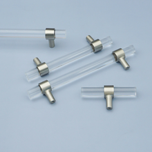 Load image into Gallery viewer, Customizable Clear Acrylic & Brushed Nickel Pulls | Drawer & Dresser Knobs, Cabinet Door & Bathroom Handles, Bar Pull Hardware