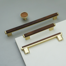 Load image into Gallery viewer, 3.78"-7.55" Walnut Wood & Gold Pulls & Knobs | Drawer, Cabinet Door, Kitchen Cupboard & Dresser Hardware