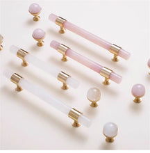 Load image into Gallery viewer, 3.78", 5" Light Pink & Clear White Nature Stone Kitchen Handles | Cabinet Pulls, Dresser & Closet Drawer Pulls | Luxury Decor
