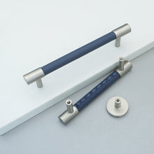 Load image into Gallery viewer, 3.78"-5" Dark Blue Leather & Brushed Nickel Pulls, Knobs & Handles | Drawer, Cabinet, Wardrobe & Dresser Hardware
