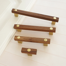 Load image into Gallery viewer, 3.75"-6.3" Wooden (Black Walnut) & Gold Brass Knobs, Pulls & Handles | Door, Kitchen Cabinet, Closet & Drawer Hardware