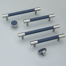 Load image into Gallery viewer, 3.78"-5" Dark Blue Leather & Brushed Nickel Pulls, Knobs & Handles | Drawer, Cabinet, Wardrobe & Dresser Hardware