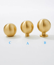 Load image into Gallery viewer, Gold Round Ball Brass Knobs, Minimalist Single Hole Handles for Mid Century French American Cabinets & Drawers
