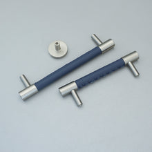 Load image into Gallery viewer, 3.78"-5" Dark Blue Leather & Brushed Nickel Pulls, Knobs & Handles | Drawer, Cabinet, Wardrobe & Dresser Hardware